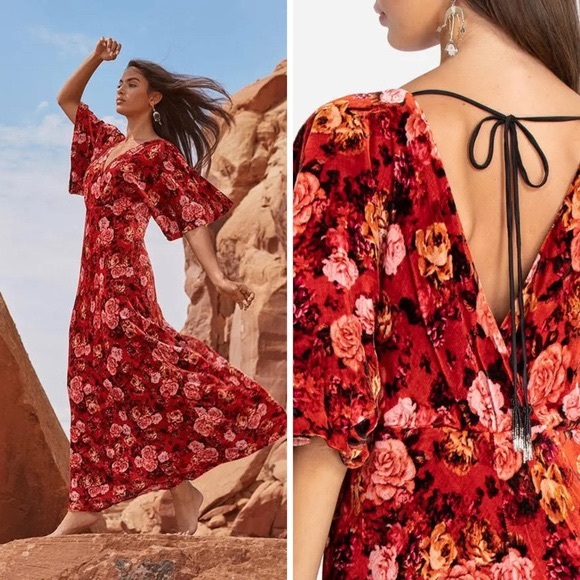 NEW Johnny Was Alanis Velvet Floral Maxi Dress (Sz XL) Red Rose Multi - Picture 2 of 15